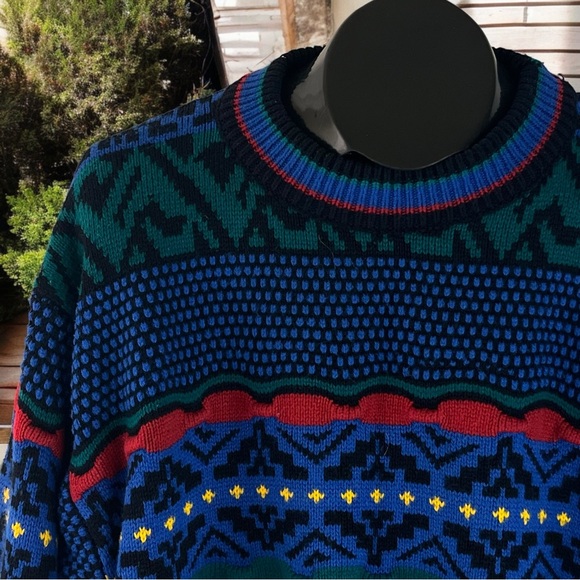 Vintage Multi-Colored Acrylic Crew Neck Geometric Sweater by Lightening Bolt - Picture 5 of 10